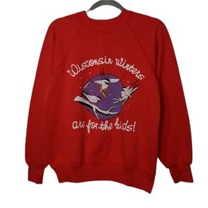 Vintage Wisconsin Winters Birds Nature Funny Joke VTG Raglan Crewneck Sweatshirt